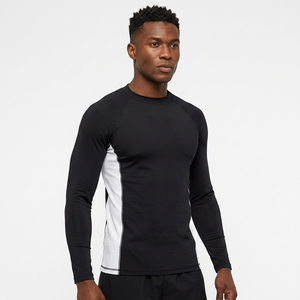 Haut de bain unisexe à manches longues respirant, color-block noir et blanc, anti-UV, 100 % polyester, t-shirt de compression pour adulte - Product Image 3