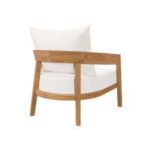 Fauteuil d'extérieur moderne en teck massif Virae avec coussin et pieds coniques pour villa et salle à manger d'hôtel sur sol dur - Product Image 5