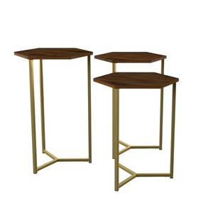 Designer Metal Nesting Side <b>Tables</b> <b>Set</b> with Wooden Top Contemporary <b>Space</b> <b>Saving</b> Coffee <b>Table</b> <b>Set</b> for Home and Office - Product Image 6