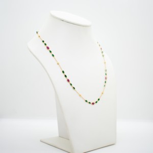 Natural <b>Ruby</b> and Emerald Station <b>Necklace</b> in Solid 18K Yellow Gold – Alternating Oval Bezel Set Red and Green Gemstone Chain - Product Image 2