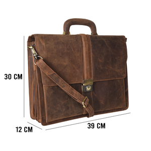 Maletín de Cuero Vintage, Bolsa de Mensajero para Hombre, Bolsa de Oficina para Portátil, Bolso de Mano con Múltiples Compartimentos, Correa para el Hombro, Bolsa de Negocios de 15 Pulgadas - Product Image 1