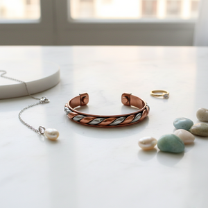 Bracelet de thérapie magnétique en cuivre pur fait à la main – Bracelet de guérison en fil torsadé bicolore pour hommes et femmes - Product Image 4