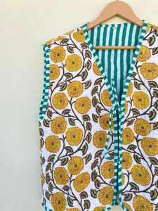 Chaleco bohemio acolchado con estampado de bloques Chaqueta acolchada de algodón Chaqueta reversible con estampado de bloques - Product Image 2