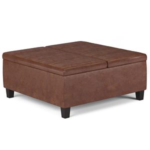 Ellis Distressed Saddle Brown Coffee Table <b>Storage</b> Ottoman <b>Stools</b> & Ottomans - Product Image 4