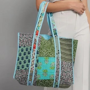 Eco-Friendly Bohemian <b>Patchwork</b> Cotton Tote <b>Bag</b> with Embroidery and Floral Panels Open Closure for Women Shopping - Product Image 4