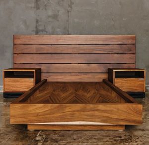 Modern Solid teak Wood <b>Bed</b> Frame Luxury King <b>Size</b> Bedroom Set with Floating Nightstands Indonesian Manufacturer Custom Hotel - Product Image 2
