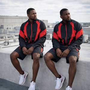 Custom Logo Streetwear Breathable <b>Men's</b> Nylon Zip up <b>Jacket</b> and Shorts Sets Two Piece Windbreaker Tracksuit Set <b>Men</b> - Product Image 4
