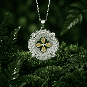 Collar con colgante floral de diamante cultivado en laboratorio, colgante redondo con halo de oro blanco, flor de diamante amarillo, joyería fina elegante, regalo para mujer - Product Image 3