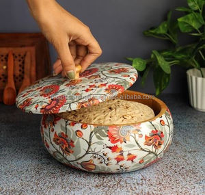 Handcrafted Polished Solid <b>Wood</b> Chapati <b>Box</b>-Souvenir for Kitchen Use Round Design <b>with</b> <b>Lid</b>-Artisan Craft - Product Image 3