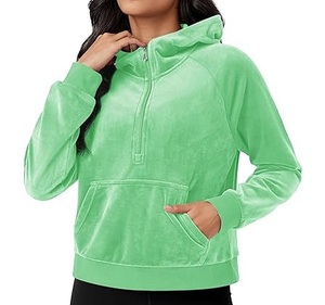 Sudadera con capucha de terciopelo para mujer con cremallera, OEM al por mayor, personalizable en color y talla, transpirable, ecológica, de secado rápido y ligera. - Product Image 1