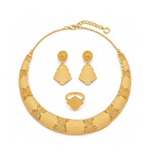 Conjunto de Joyería Geométrica Hecha a Mano, Chapada en Oro de 24K, 3 Piezas: Collar, Aretes y Anillo, para Mujer, Boda, Moda, Aleación - Product Image 2