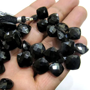 Perles de spinelle noire authentiques, forme briolette, 10-12 mm, perles carrées facettées - Product Image 4