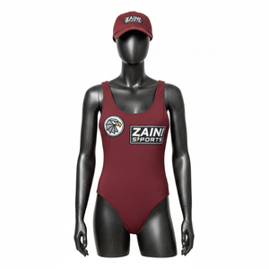 Traje de Baño de Una Pieza para Mujer, Poliéster y Spandex Premium, Color Granate Sólido, Logotipo Personalizado con Transferencia Térmica - Product Image 1