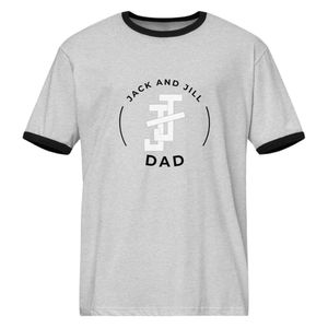 Camiseta Unisex Estilo Ringer para Papá, Color Gris Jaspeado con Ribete en Contraste Negro, Cuello Redondo, Informal, para Uso Diario, Suave, Cómoda, Estilo Retro - Product Image 1