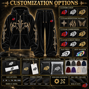 Midnight Gothic Crystal Custom Velour Velvet Tracksuit 280 <b>GSM</b> Rhinestone Crystal <b>Hoodie</b> and Pants Set Custom <b>Hoodie</b> and Pant - Product Image 6