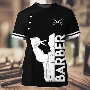 Ensemble T-shirt et tablier en polyester imprimé IKZARSA pour salon de coiffure, blanc, noir, denim, uniforme de coiffure durable - Product Image 5