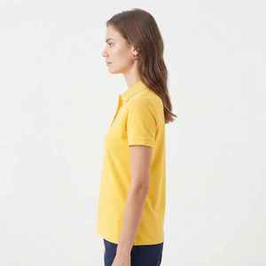 Women's <b>Yellow</b> Short Sleeve <b>Polo</b> <b>Shirt</b> Breathable Casual Woven Polyester Front Logo Print - Product Image 4