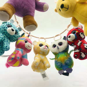Set de Llaveros de Peluche de Animales Mini Personalizados con Ojos Grandes y Purpurina Surtida, Unicornio Tie-Dye Arcoíris, Leopardo Azul, Gato Estrella Amarillo, Arcoíris - Product Image 1