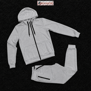 Men's Silver Hooded Tracksuit <b>Full</b> <b>Zip</b> <b>Sweatshirt</b> And Pants Set Casual Solid Color Cotton Breathable Autumn Wear Tracksuits Sale - Product Image 5