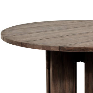 Table de salle à manger moderne en bois d'acacia massif, forme ronde, design ligné, finition marron, avec nouvelle base à double pieds, pour la maison et la cuisine - Product Image 4