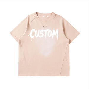 Oversized Short Sleeve T-Shirt <b>Men</b> Knitted O-Neck Streetwear Dripping Print Front Logo Custom Letter Pattern - Product Image 1