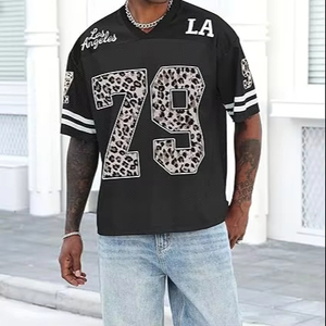 Camiseta Oversize de Malla Personalizada con Estampado de Leopardo Número 79, Estilo Hip Hop Urbano, Cuello en V, Top Corto de Moda Los Ángeles - Product Image 1