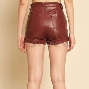 New Arrival Women Leather Shorts Customized Knee Length fighting & Gym wear <b>Drawstring</b> Women Leather Shorts for Sale - Product Image 2