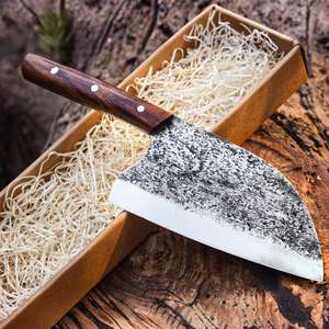 Couteau de cuisine artisanal forgé en acier inoxydable avec manche en bois de rose pour hacher la viande et les légumes, professionnel - Product Image 1