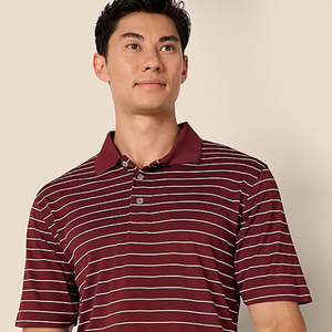 Polo à manches courtes rayé pour homme, coupe classique, tissu tricoté décontracté, motif marron et blanc - Product Image 4