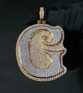 Colgante de Moissanita con Inicial G, Plata 925 Bañada en Oro, Estilo Vintage Iced Out, Letra G, Collar Unisex para Fiesta - Product Image 1