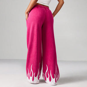 Custom Street Vintage Terry Bell Bottom Loose Screen Printed Casual Wide Leg <b>Women</b> Elastic Waist <b>Jogger</b> Sweatpants OEM ODM - Product Image 3