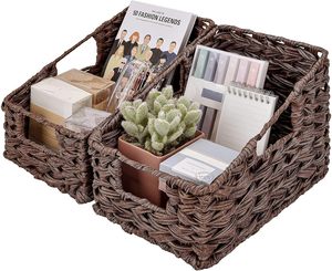 Best Sale Trending Eco-Friendly <b>Basket</b> Handle Water Hyacinth Woven <b>Storage</b> Box <b>for</b> Kitchen <b>Bathroom</b> Organization 2-Piece Pack - Product Image 1