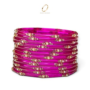 Ensemble de bracelets en verre rose goutte de pluie kashmiri pour cérémonie de mariage, bijoux tendance en or et zircon de qualité supérieure pour femmes, vente en gros - Product Image 2