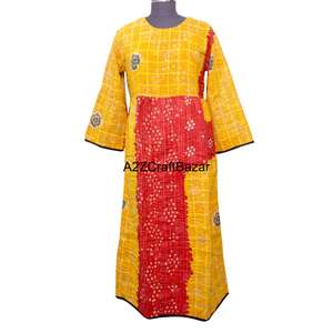 Robe longue maxi 100% coton, imprimé floral vintage sexy, manches longues, col en U, écologique, pour la plage et les soirées, pour femmes - Product Image 1