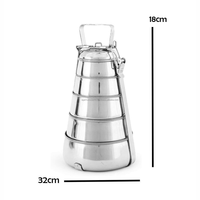 Contenitore per Pranzo a Piramide in Acciaio Inossidabile Resistente, Scatola per Pasti Robusta con 5 Scomparti, 2000ml, a Prova di Perdite, Lavabile in Lavastoviglie, Leggero