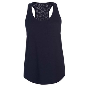 Women's Navy Blue Lace Back Tank <b>Top</b> Casual Breathable Knitted Sleeveless <b>Top</b> Solid Color Scoop Neck Design - Product Image 3