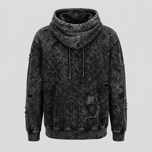 Custom Logo Heavy Weight 100% Cotton <b>Fleece</b> Acid Wash and Distress <b>Work</b> Oversized Street Wear Hoodie French Terry Hoodie - Product Image 2