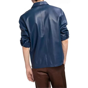 Chemise en cuir de style classique pour homme - noire - cuir d'agneau - cadeau pour homme - cuir de mouton véritable fait main - Product Image 2