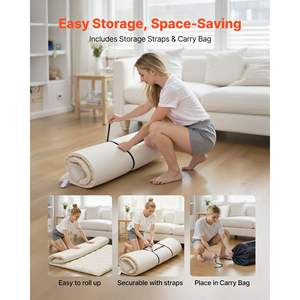 Tapis Tatami Japonais Queen Size 80 x 60 x 2,5 cm Blanc Pliable 9 Couches avec Sac de Rangement et Attaches pour Dortoir, Méditation, Yoga - Product Image 6