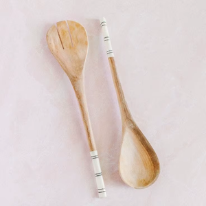 Artisan Wooden Cutlery Set with Polished <b>Mirrored</b> Steel Hand Painted Spoons Crafted from Mango Acacia & <b>Pine</b> for Elegant Dining - Product Image 2