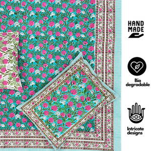 Premium Jaipur Hand Block Printed Pure Cotton King Bedsheet 3 <b>PC</b> <b>Set</b> 108x90" Floral 200TC Soft Skin-Friendly Durable Sustainable - Product Image 2