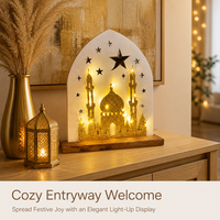 Arche lumineuse LED dorée à piles avec découpes étoiles creuses pour décoration murale ou de table de Ramadan