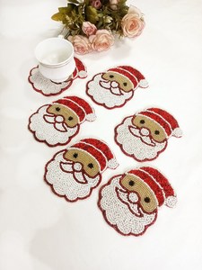 Santa Face Beaded <b>Coaster</b> Set Christmas Bead <b>Coasters</b> Handmade Santa <b>Coasters</b> Holiday Table <b>Coasters</b> Festive <b>Drink</b> <b>Coasters</b> - Product Image 5