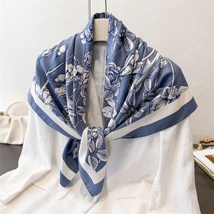90*90cm Luxury Square Silk Scarf For Women Fashion Print Shawl Warps Elegant Neckerchief <b>Bandanas</b> Hijab Soft Stain Ladies Scarf - Product Image 3