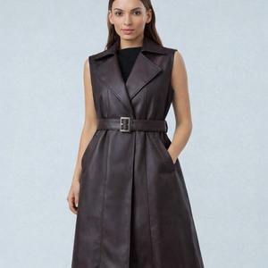 Abrigo Largo Formal sin Mangas y Transpirable para Mujer, Ropa de Invierno, Abrigo Elegante con Cierre de Cinturón - Product Image 5