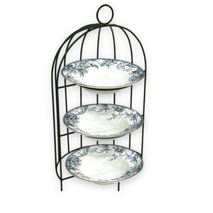 Three Tier Metal Plate Stand Black Finish Vintage Style <b>Tabletop</b> <b>Storage</b> Rack for Kitchenware Living Room Use - Product Image 4