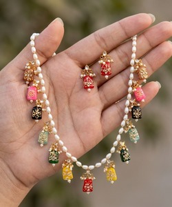Unisex Bohemian Ethnic Bell Shape <b>Pearl</b> Necklace and Earring <b>Set</b> Brass Jewelry Bridal Fashion Jewelry <b>Sets</b> - Product Image 3