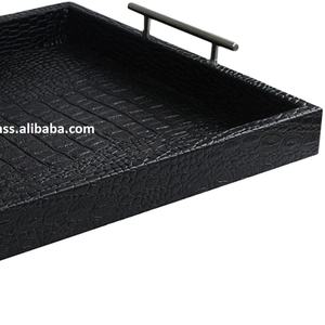 Plateau de service tendance pour la maison, les hôtels et les restaurants, plat et plateau de service, décor de couleur noire, plateaux de service en métal carré pour le thé et le café - Product Image 4