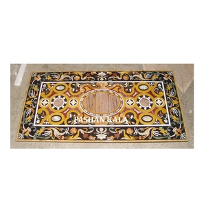 โต๊ะรับประทานอาหารทรงสี่เหลี่ยมหินอ่อนสีขาวบริสุทธิ์ ดีไซน์สวยงาม ขัดเงาด้วยมือ ตกแต่งบ้านด้วยงานศิลปะฝังหลากสี - Product Image 3