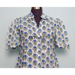 Hermoso Vestido de Algodón Estampado a Mano para Mujer, Vestido Casual con Estampado Floral Colorido para Fiestas Formales - Product Image 2